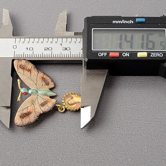 Vintage Butterfly Brooch Pin with Religious Dangling Medallion Charm 1.5" RARE - Picture 5 of 13